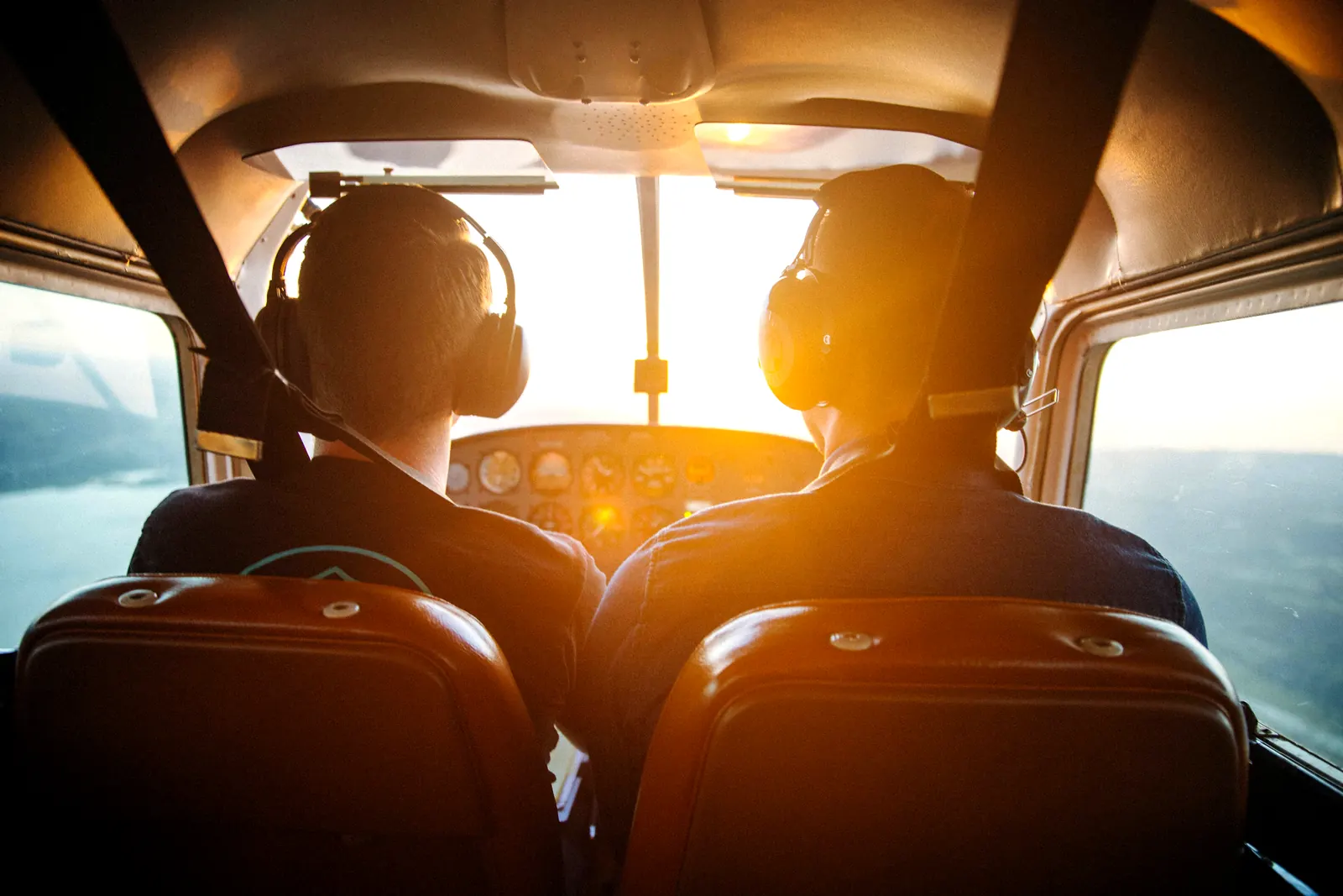 Pilots at Global Pilot Academy during golden hour