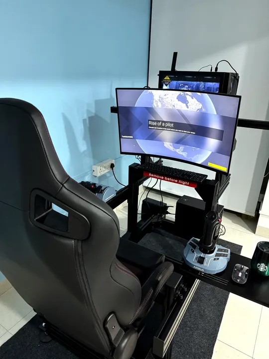 Flight simulator seat and cockpit display at the Aerogenesis centre