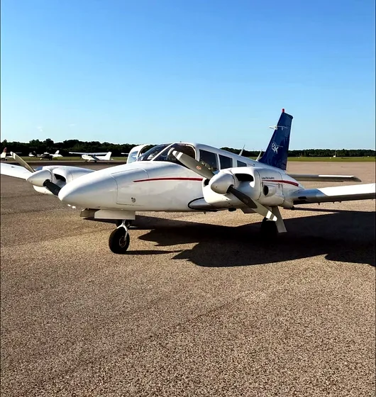 Twin-engine training aircraft on the ramp