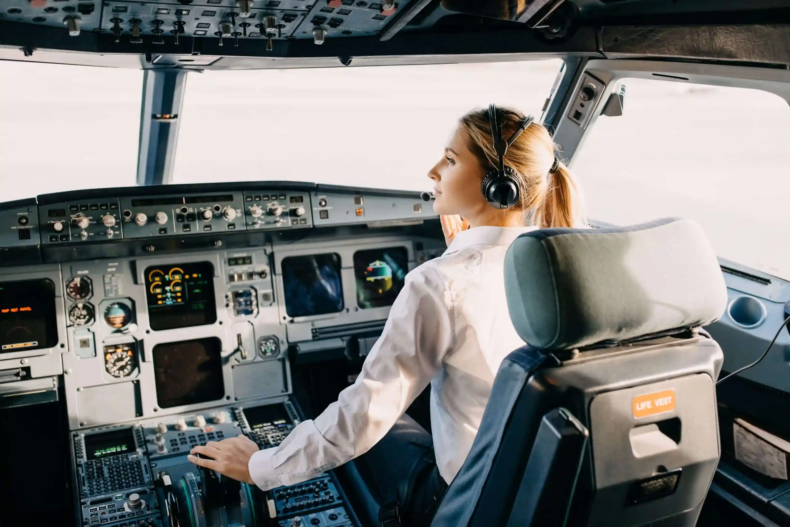 Home 7 A trainee pilot in a cockpit during flight training in the usa