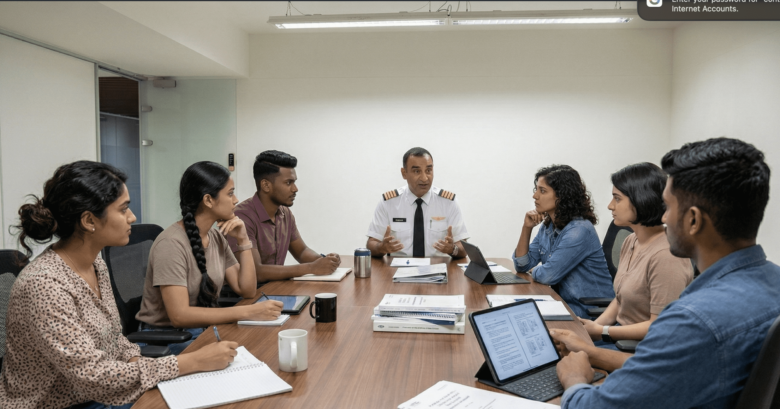 Airline interview preparation session with students at conference table
